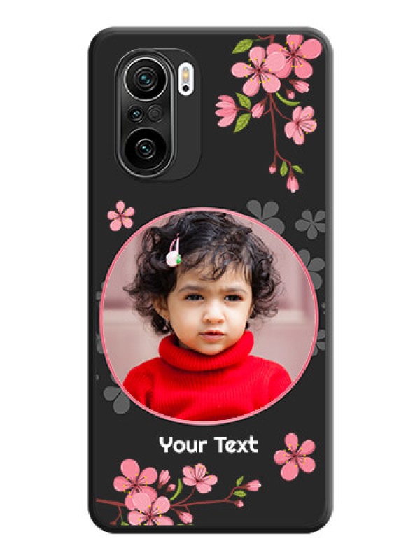 Custom Round Image with Pink Color Floral Design on Photo on Space Black Soft Matte Back Cover - Mi 11X