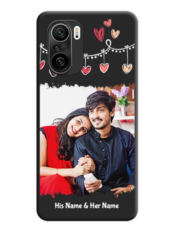 Custom Pink Love Hangings with Name on Space Black Custom Soft Matte Phone Cases - Mi 11X Pro