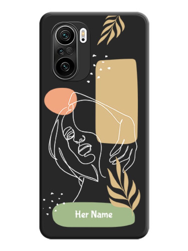 Custom Custom Text With Line Art Of Women & Leaves Design On Space Black Personalized Soft Matte Phone Covers -Xiaomi Mi 11X Pro 5G