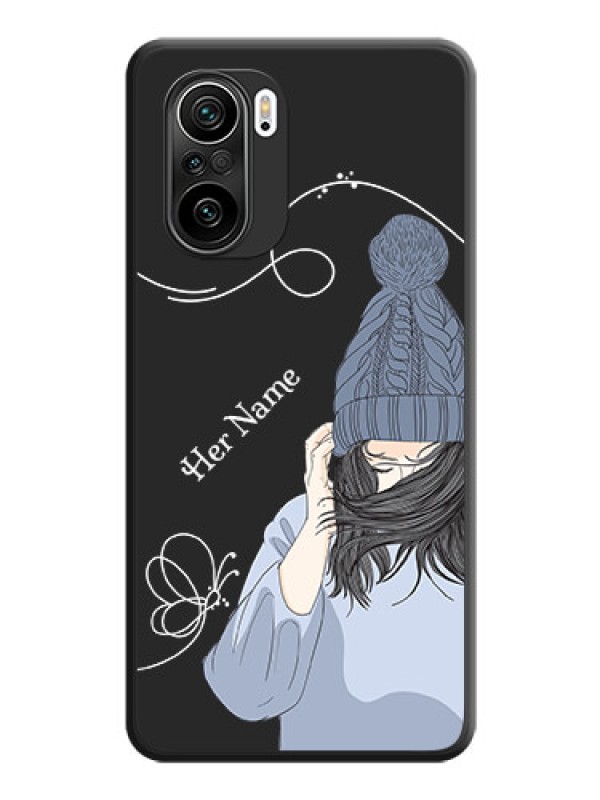 Custom Girl With Blue Winter Outfiit Custom Text Design On Space Black Personalized Soft Matte Phone Covers -Xiaomi Mi 11X Pro 5G