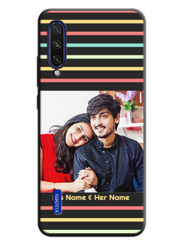 Custom Color Stripes with Photo and Text - Photo on Space Black Soft Matte Mobile Case - Mi A3