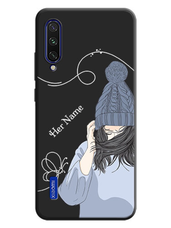 Custom Girl With Blue Winter Outfiit Custom Text Design On Space Black Personalized Soft Matte Phone Covers -Xiaomi Mi A3
