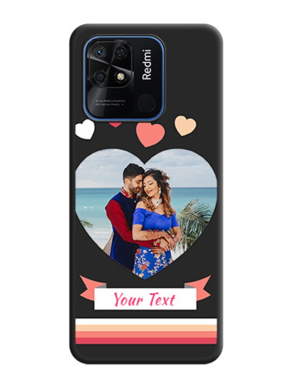 Custom Love Shaped Photo with Colorful Stripes on Personalised Space Black Soft Matte Cases - Redmi 10 Power