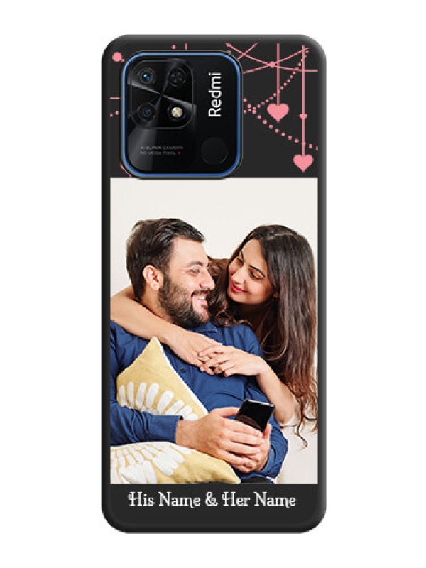 Custom Pink Love Hangings with Text on Space Black Custom Soft Matte Back Cover - Redmi 10 Power
