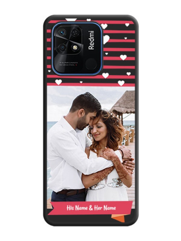 Custom White Color Love Symbols with Pink Lines Pattern on Space Black Custom Soft Matte Phone Cases - Redmi 10 Power