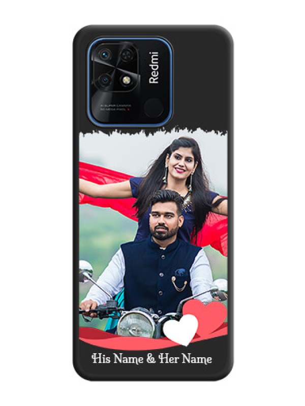 Custom Pin Color Love Shaped Ribbon Design with Text on Space Black Custom Soft Matte Phone Back Cover - Redmi 10 Power