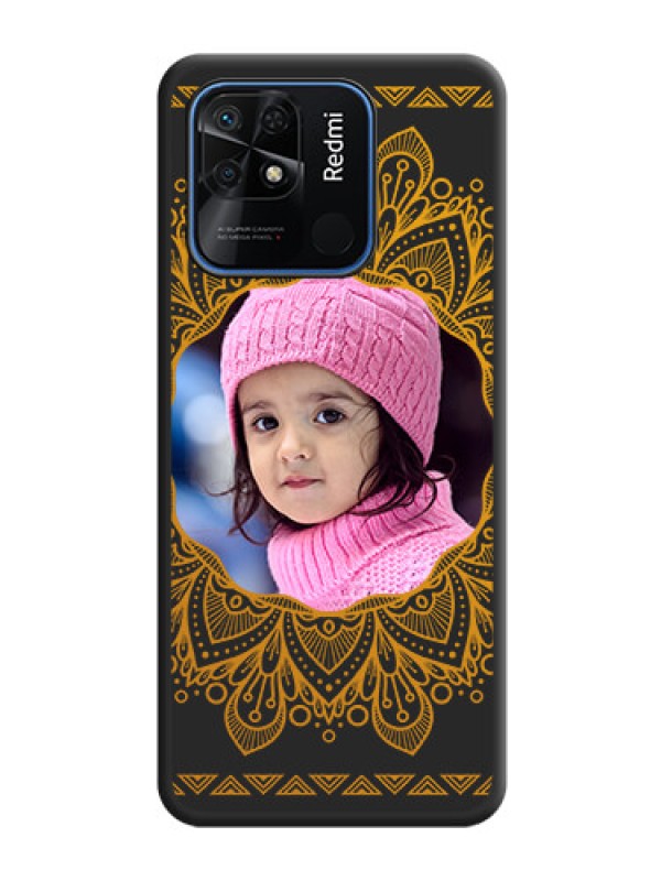 Custom Round Image with Floral Design on Photo on Space Black Soft Matte Mobile Cover - Redmi 10 Power