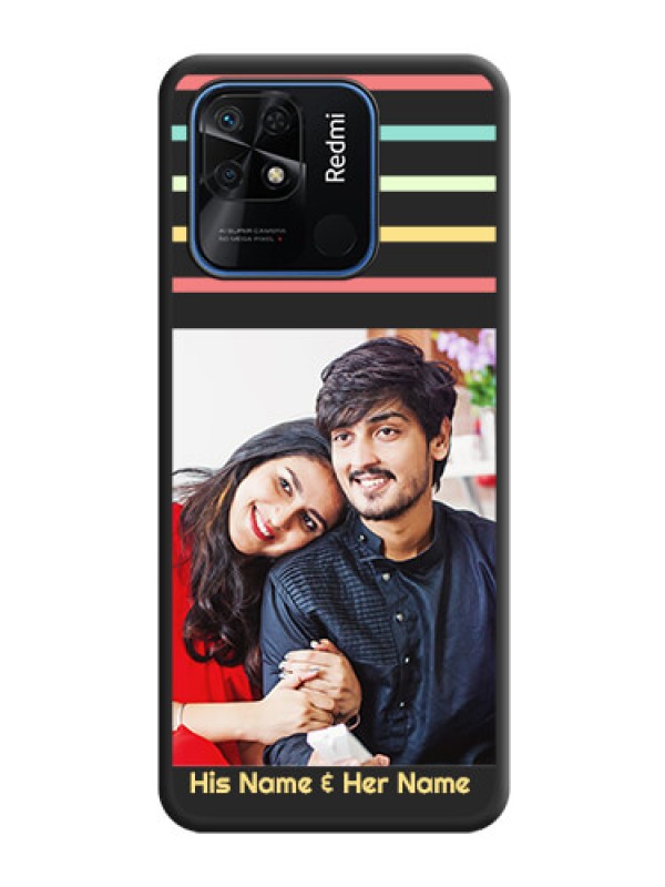 Custom Color Stripes with Photo and Text on Photo on Space Black Soft Matte Mobile Case - Redmi 10 Power