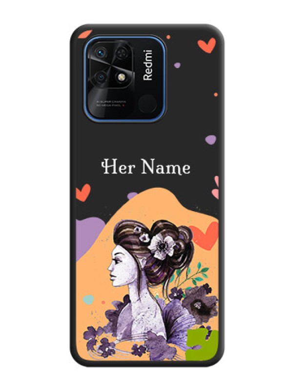 Custom Namecase For Her With Fancy Lady Image On Space Black Personalized Soft Matte Phone Covers -Xiaomi Redmi 10 Power