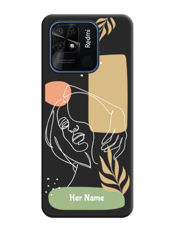 Custom Custom Text With Line Art Of Women & Leaves Design On Space Black Personalized Soft Matte Phone Covers -Xiaomi Redmi 10 Power