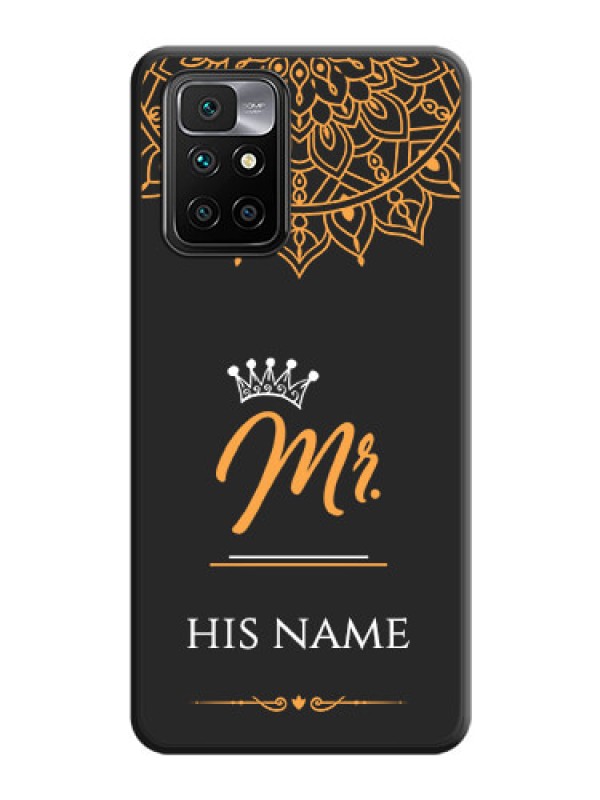 Custom Mr Name with Floral Design on Personalised Space Black Soft Matte Cases - Xiaomi Redmi 10 Prime