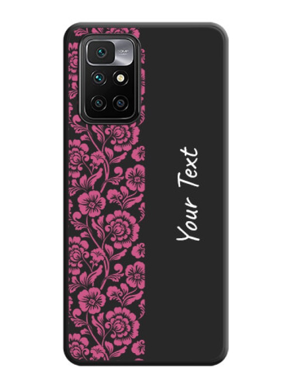 Custom Pink Floral Pattern Design With Custom Text On Space Black Personalized Soft Matte Phone Covers -Xiaomi Redmi 10 Prime