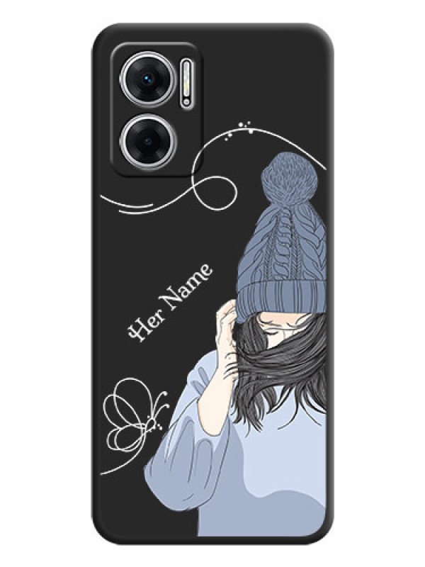 Custom Girl With Blue Winter Outfiit Custom Text Design On Space Black Personalized Soft Matte Phone Covers -Xiaomi Redmi 11 Prime 5G
