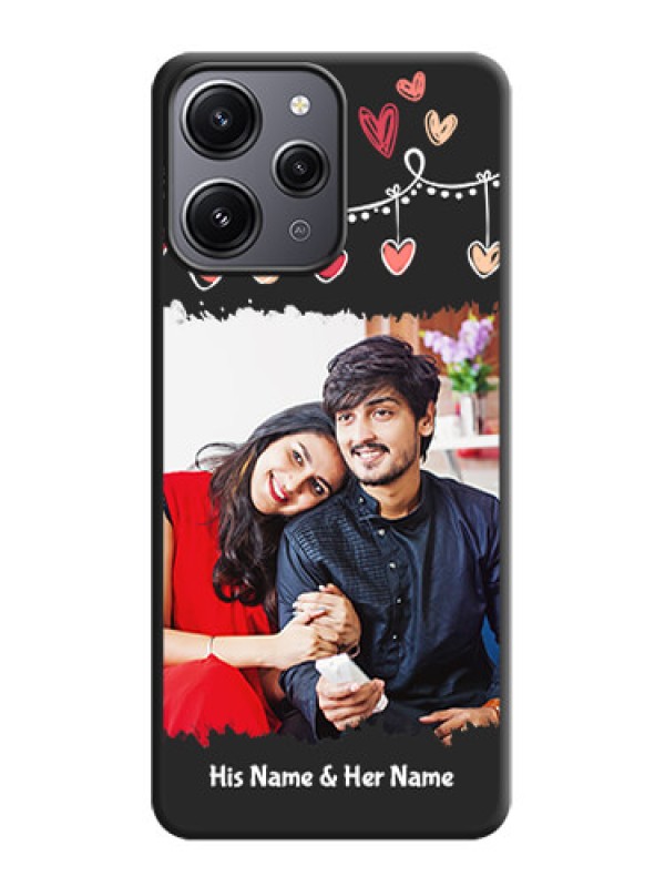 Custom Pink Love Hangings with Name on Space Black Custom Soft Matte Phone Cases - Redmi 12 4G