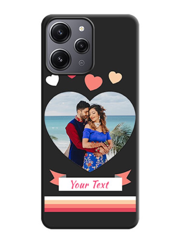 Custom Love Shaped Photo with Colorful Stripes on Personalised Space Black Soft Matte Cases - Redmi 12 4G