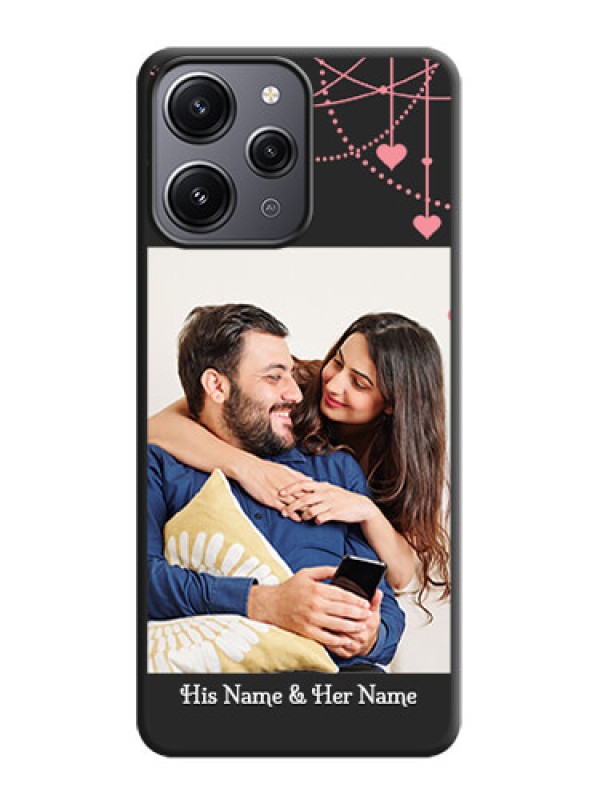 Custom Pink Love Hangings with Text on Space Black Custom Soft Matte Back Cover - Redmi 12 4G
