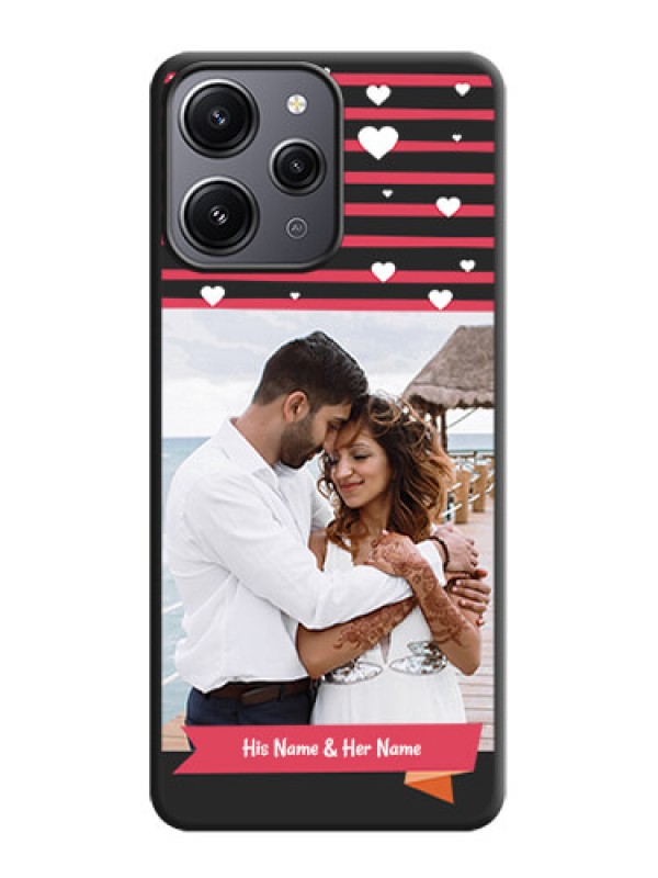 Custom White Color Love Symbols with Pink Lines Pattern on Space Black Custom Soft Matte Phone Cases - Redmi 12 4G