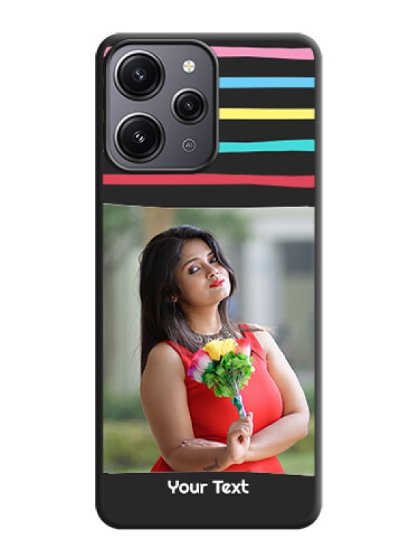 Custom Multicolor Lines with Image on Space Black Personalized Soft Matte Phone Covers - Redmi 12 4G
