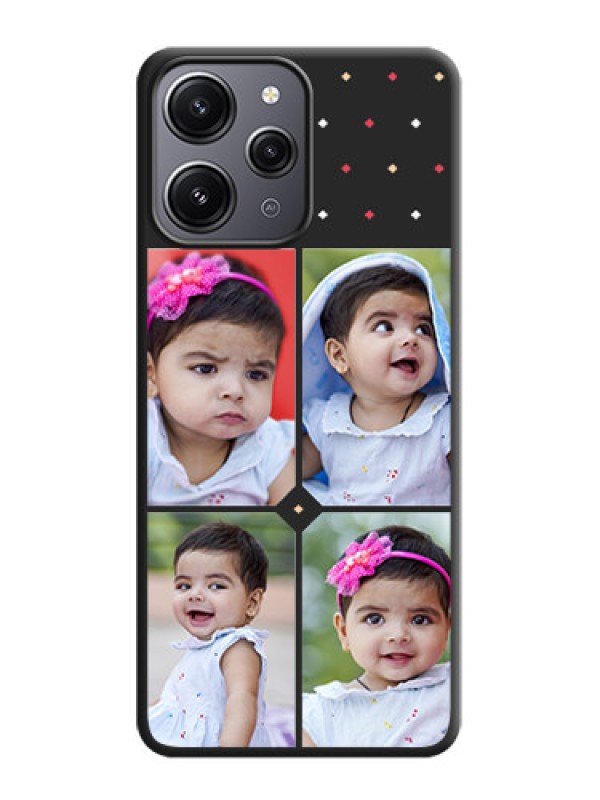Custom Multicolor Dotted Pattern with 4 Image Holder on Space Black Custom Soft Matte Phone Cases - Redmi 12 4G