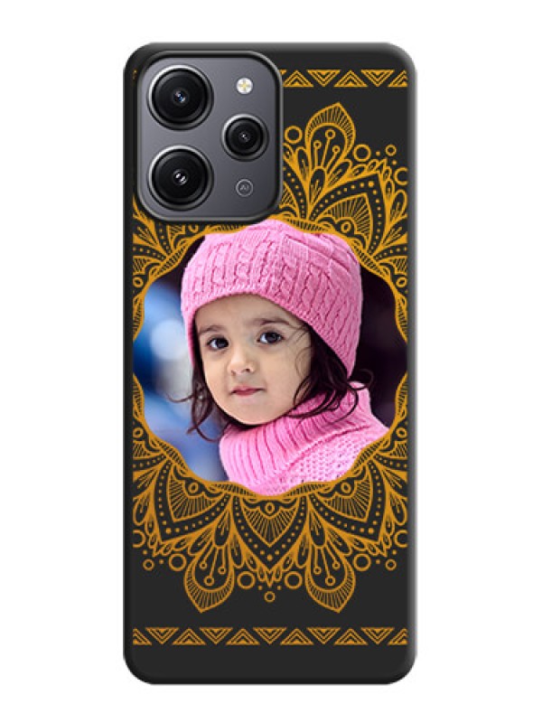 Custom Round Image with Floral Design - Photo on Space Black Soft Matte Mobile Cover - Redmi 12 4G