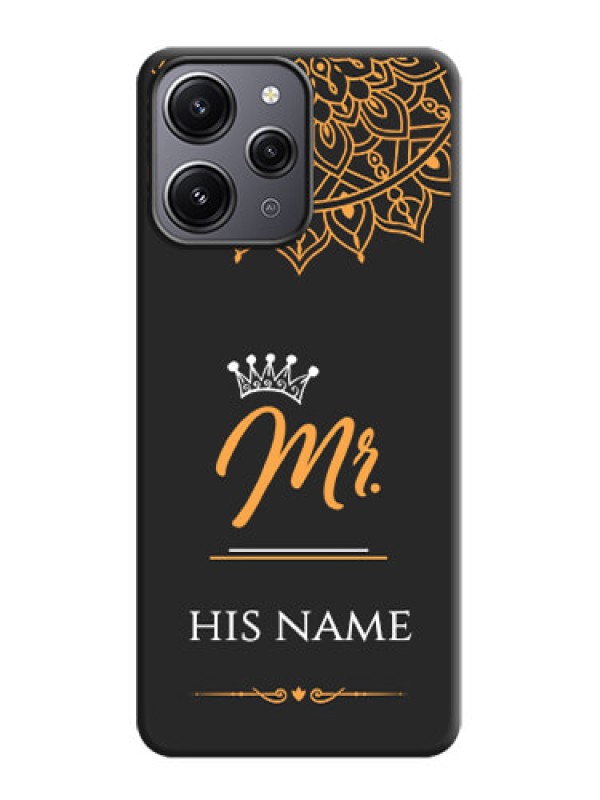 Custom Mr Name with Floral Design on Personalised Space Black Soft Matte Cases - Redmi 12 4G