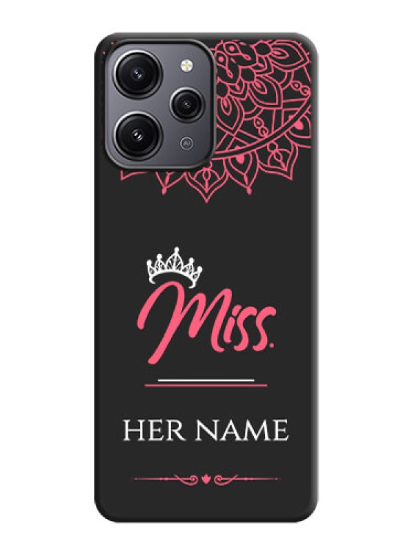 Custom Mrs Name with Floral Design on Space Black Personalized Soft Matte Phone Covers - Redmi 12 4G