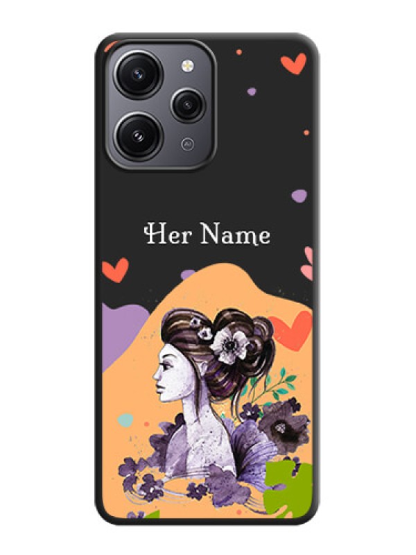 Custom Namecase For Her With Fancy Lady Image On Space Black Personalized Soft Matte Phone Covers - Redmi 12 4G