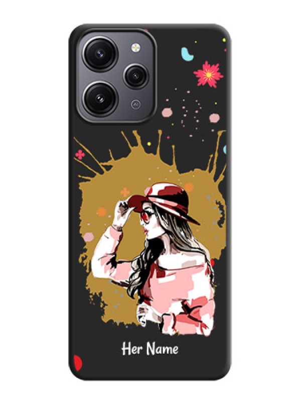 Custom Mordern Lady With Color Splash Background With Custom Text On Space Black Personalized Soft Matte Phone Covers - Redmi 12 4G