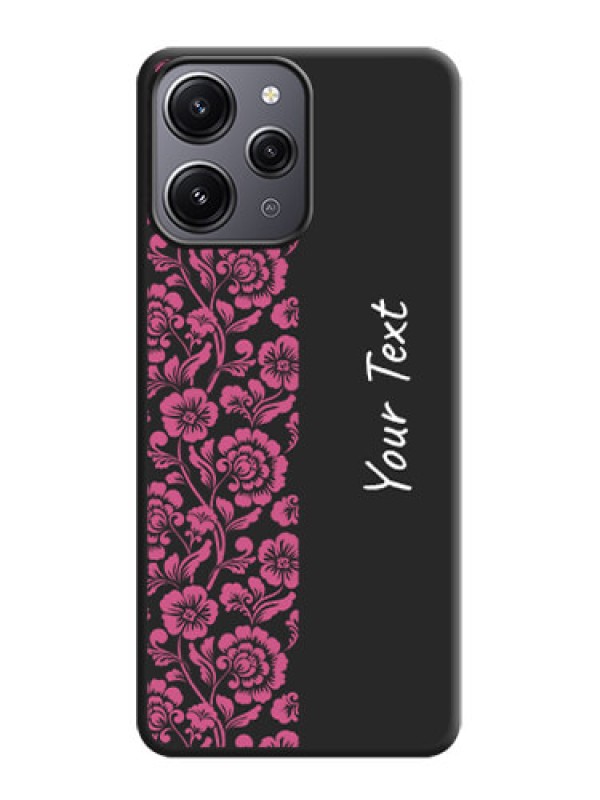 Custom Pink Floral Pattern Design With Custom Text On Space Black Personalized Soft Matte Phone Covers - Redmi 12 4G