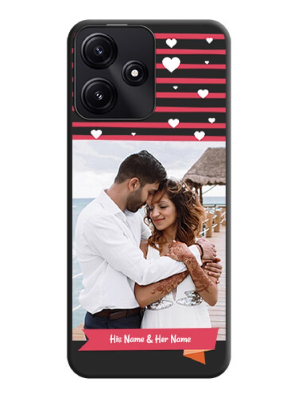 Custom White Color Love Symbols with Pink Lines Pattern on Space Black Custom Soft Matte Phone Cases - Redmi 12 5G