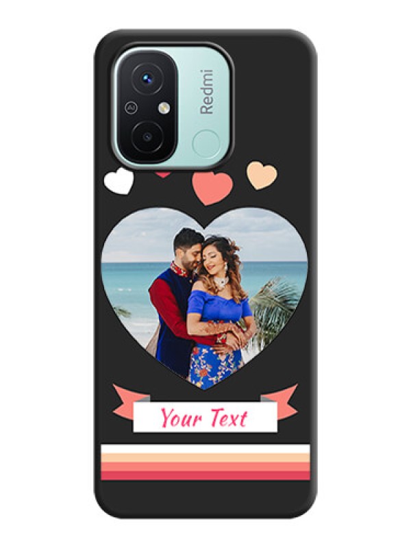 Custom Love Shaped Photo with Colorful Stripes on Personalised Space Black Soft Matte Cases - Redmi 12c