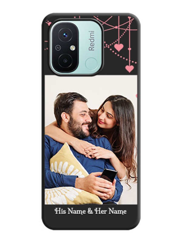 Custom Pink Love Hangings with Text on Space Black Custom Soft Matte Back Cover - Redmi 12c