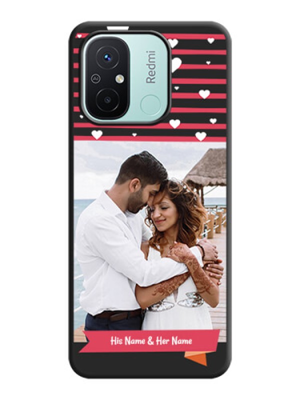 Custom White Color Love Symbols with Pink Lines Pattern on Space Black Custom Soft Matte Phone Cases - Redmi 12c