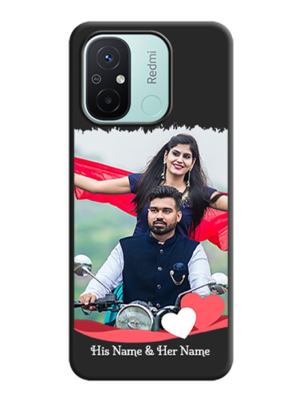 Custom Pin Color Love Shaped Ribbon Design with Text on Space Black Custom Soft Matte Phone Back Cover - Redmi 12c