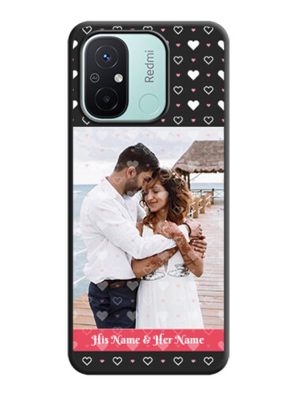 Custom White Color Love Symbols with Text Design on Photo on Space Black Soft Matte Phone Cover - Redmi 12c