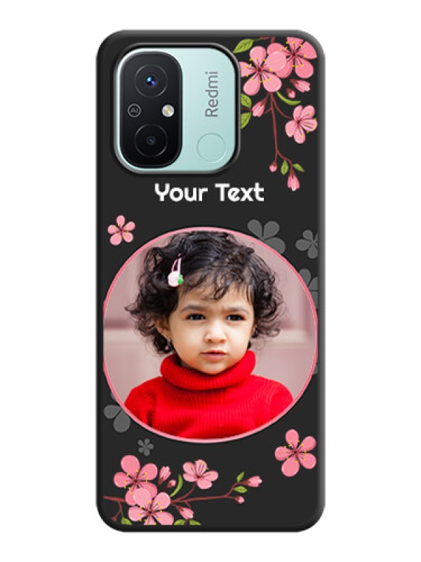Custom Round Image with Pink Color Floral Design on Photo on Space Black Soft Matte Back Cover - Redmi 12c