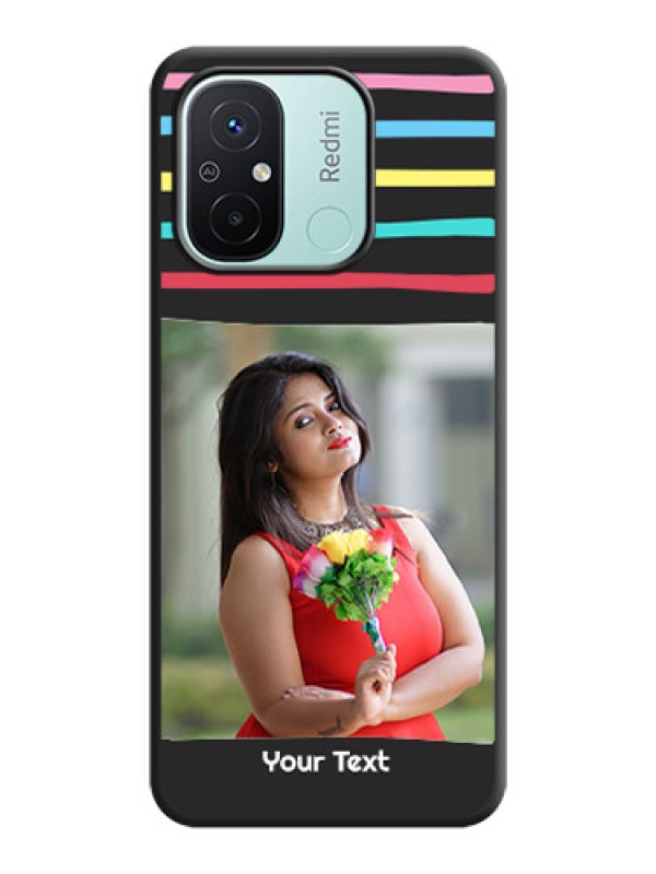 Custom Multicolor Lines with Image on Space Black Personalized Soft Matte Phone Covers - Redmi 12c