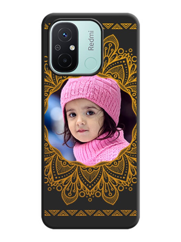 Custom Round Image with Floral Design on Photo on Space Black Soft Matte Mobile Cover - Redmi 12c