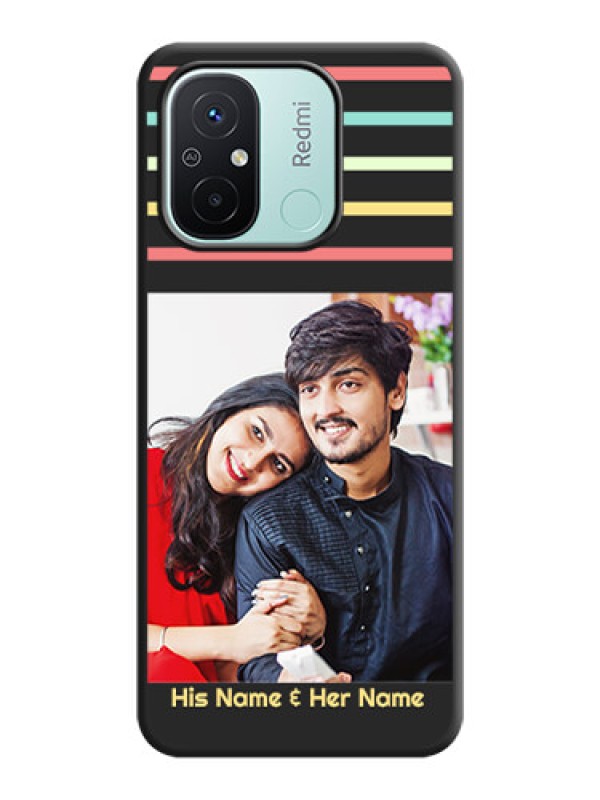Custom Color Stripes with Photo and Text on Photo on Space Black Soft Matte Mobile Case - Redmi 12c