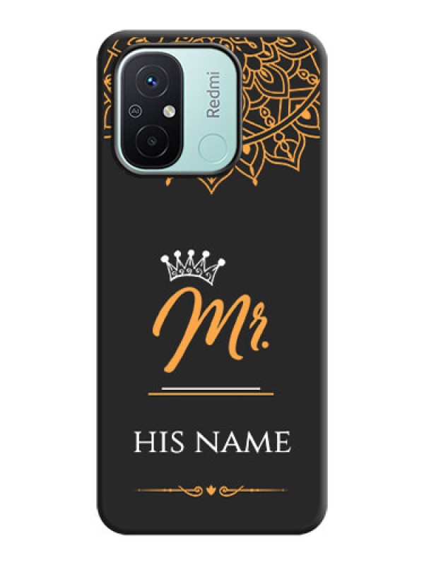 Custom Mr Name with Floral Design  on Personalised Space Black Soft Matte Cases - Redmi 12c