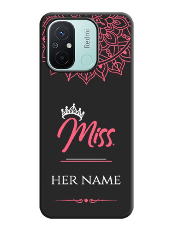 Custom Mrs Name with Floral Design on Space Black Personalized Soft Matte Phone Covers - Redmi 12c