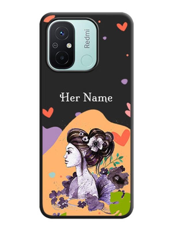 Custom Namecase For Her With Fancy Lady Image On Space Black Personalized Soft Matte Phone Covers -Xiaomi Redmi 12C