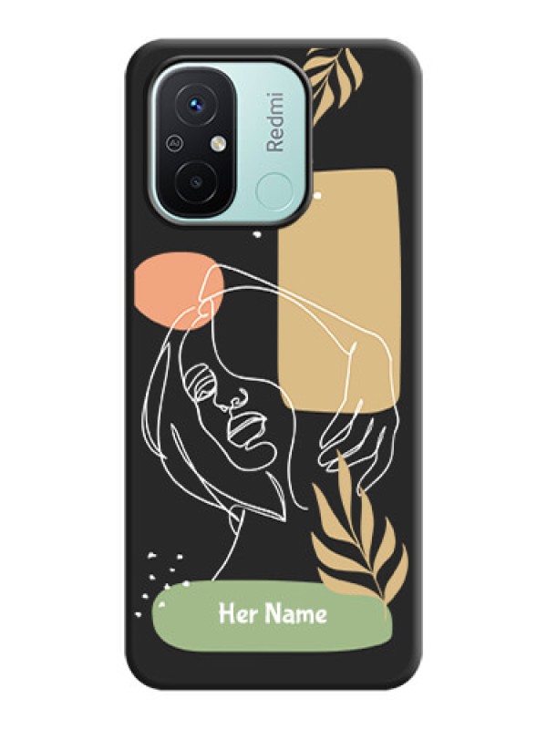 Custom Custom Text With Line Art Of Women & Leaves Design On Space Black Personalized Soft Matte Phone Covers -Xiaomi Redmi 12C