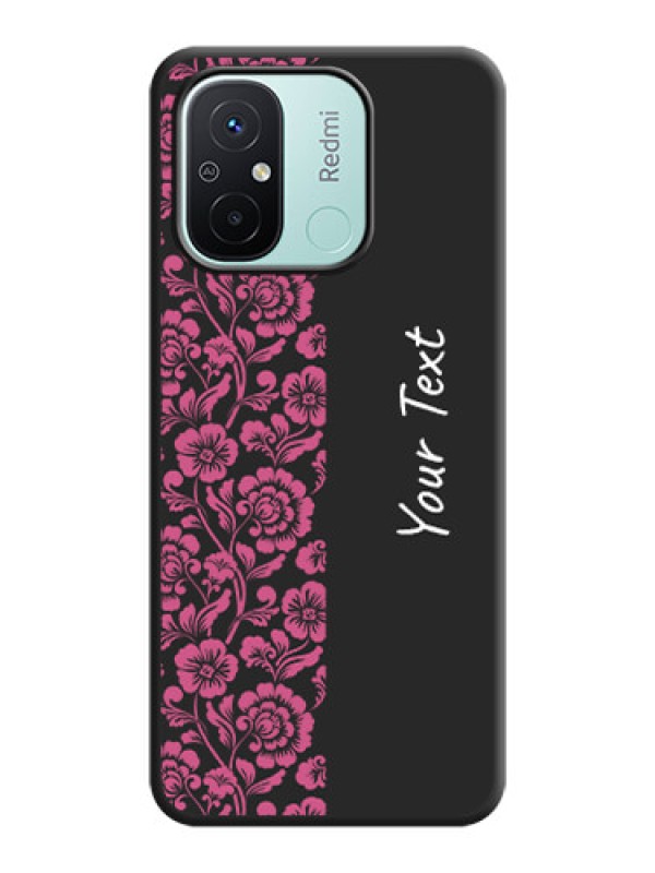 Custom Pink Floral Pattern Design With Custom Text On Space Black Personalized Soft Matte Phone Covers -Xiaomi Redmi 12C