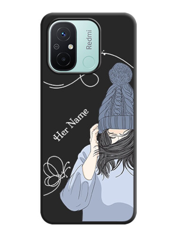 Custom Girl With Blue Winter Outfiit Custom Text Design On Space Black Personalized Soft Matte Phone Covers -Xiaomi Redmi 12C