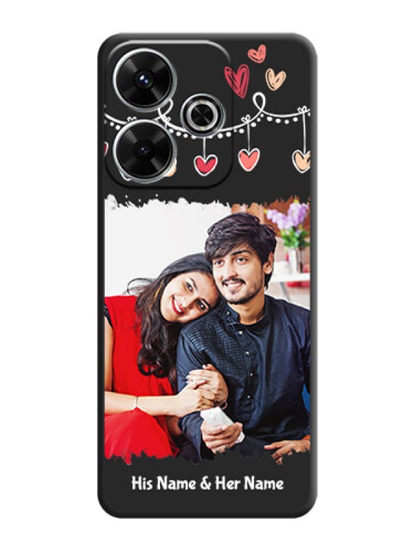 Custom Pink Love Hangings with Name On Space Black Custom Soft Matte Mobile Back Cover - Xiaomi Redmi 13 5G