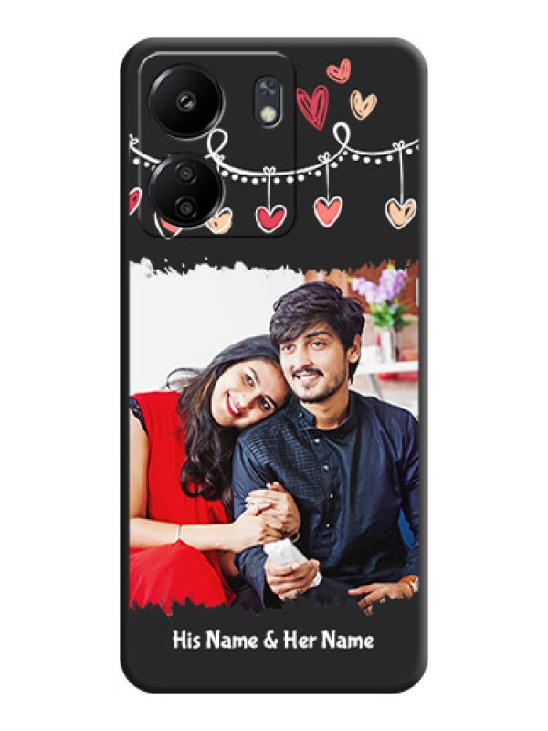 Custom Pink Love Hangings with Name On Space Black Custom Soft Matte Mobile Back Cover - Redmi 13C 4G