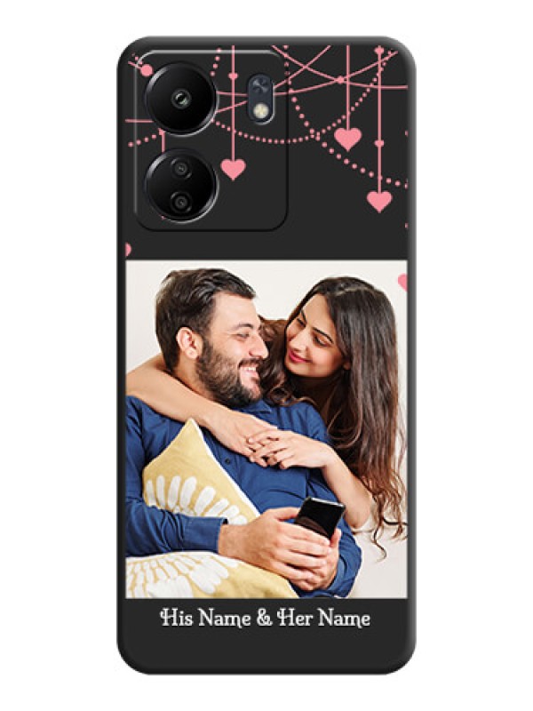 Custom Pink Love Hangings with Text On Space Black Custom Soft Matte Mobile Back Cover - Redmi 13C 4G