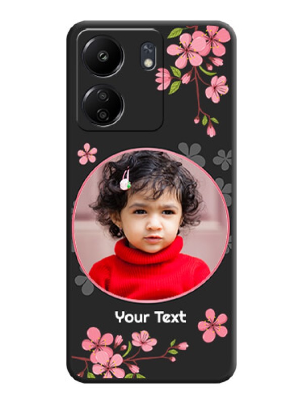 Custom Round Image with Pink Color Floral Design on Photo On Space Black Custom Soft Matte Mobile Back Cover - Redmi 13C 4G