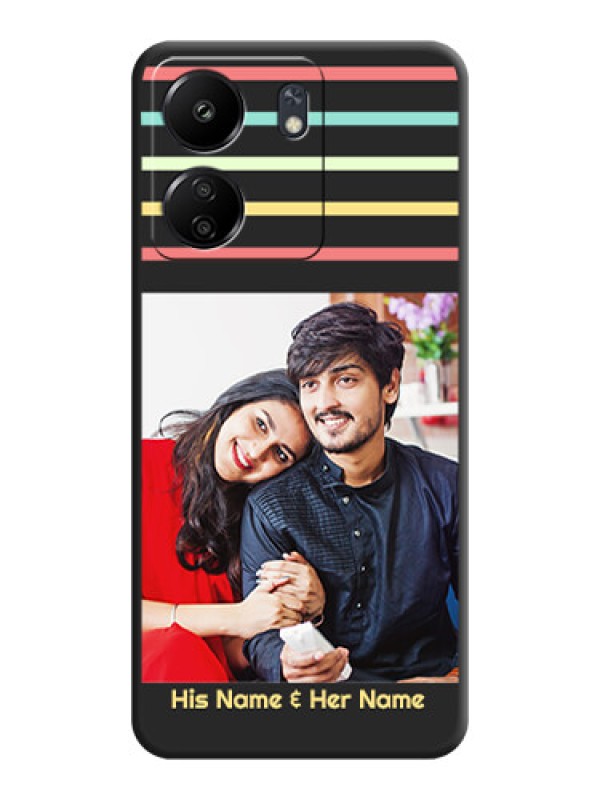 Custom Color Stripes with Photo and Text on Photo  On Space Black Custom Soft Matte Mobile Back Cover - Redmi 13C 4G